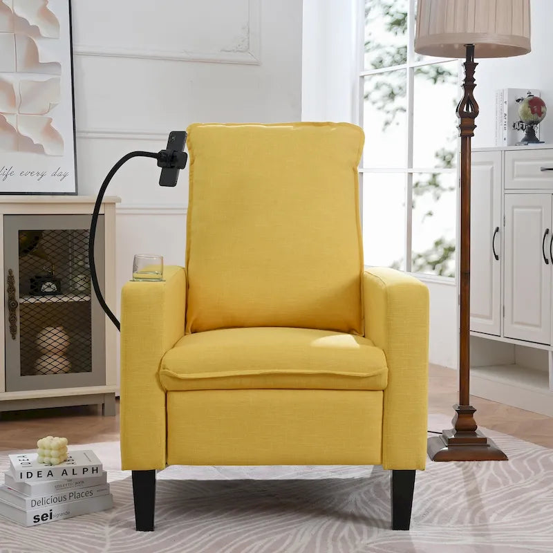 Modern Fabric Manual Recliner with Phone Holder, Cup Holder, Footrest