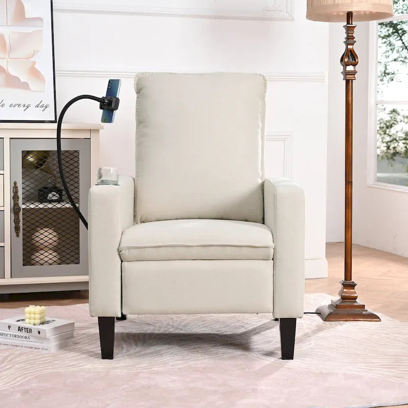 Modern Fabric Manual Recliner with Phone Holder, Cup Holder, Footrest