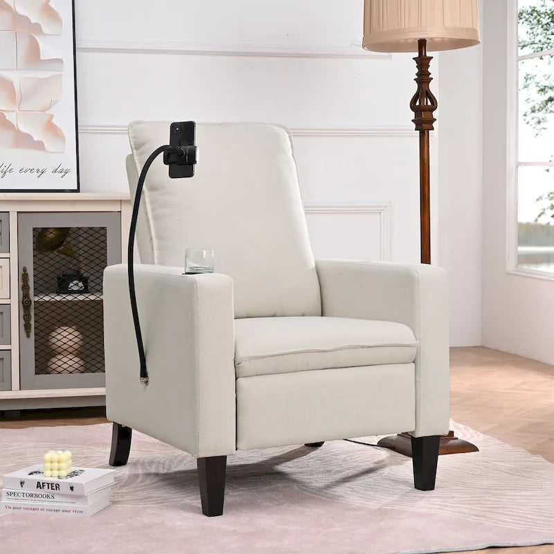 Modern Fabric Manual Recliner with Phone Holder, Cup Holder, Footrest