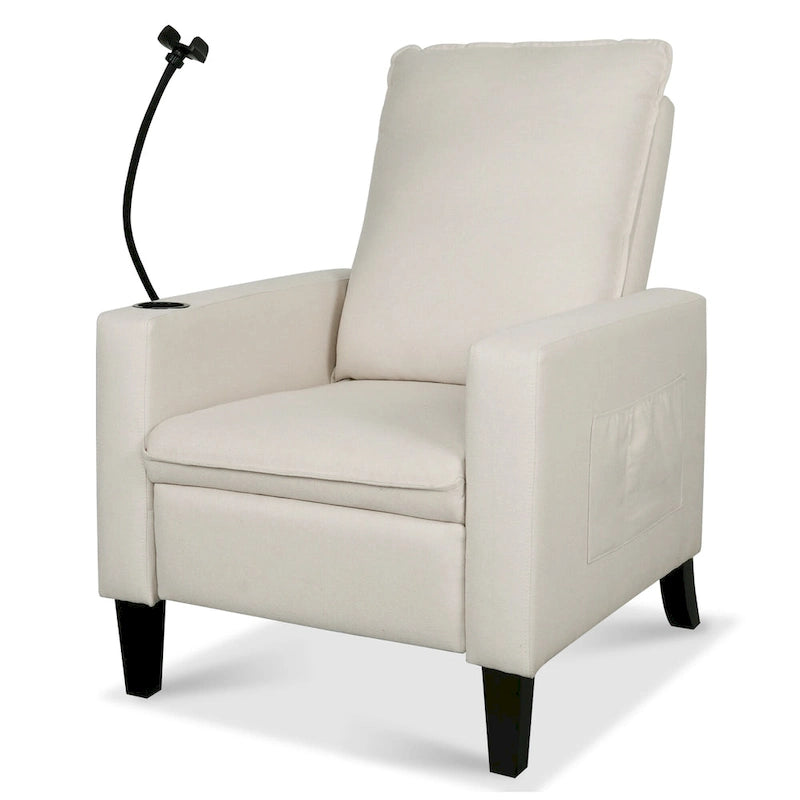 Modern Fabric Manual Recliner with Phone Holder, Cup Holder, Footrest