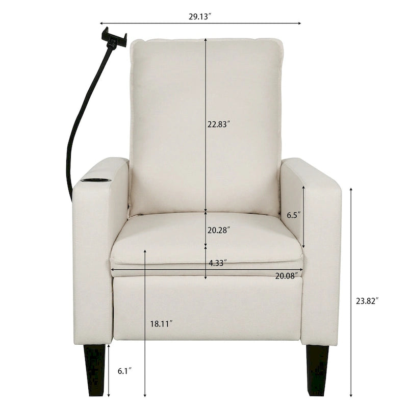 Modern Fabric Manual Recliner with Phone Holder, Cup Holder, Footrest
