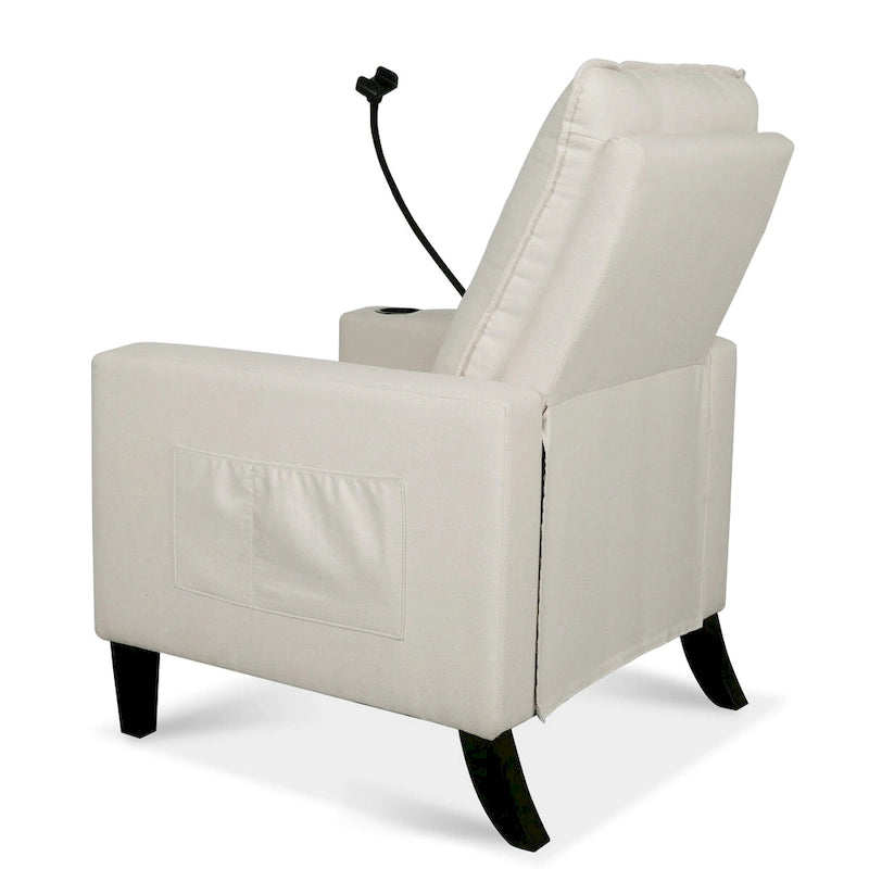 Modern Fabric Manual Recliner with Phone Holder, Cup Holder, Footrest