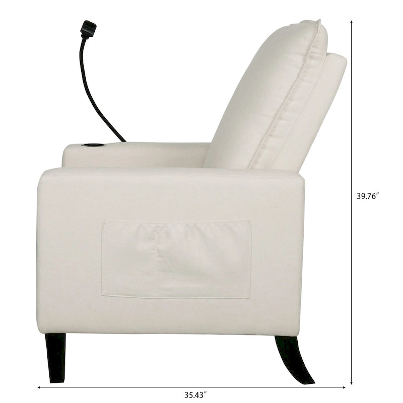 Modern Fabric Manual Recliner with Phone Holder, Cup Holder, Footrest