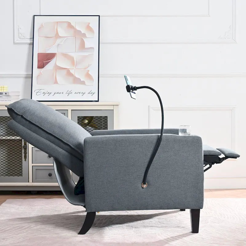 Modern Fabric Manual Recliner with Phone Holder, Cup Holder, Footrest