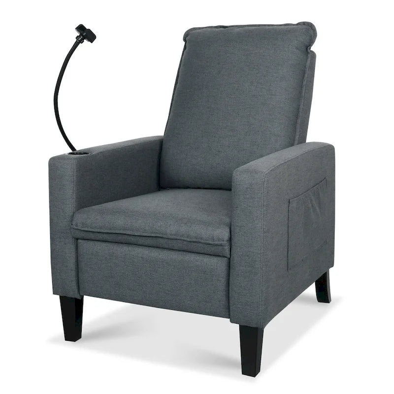 Modern Fabric Manual Recliner with Phone Holder, Cup Holder, Footrest