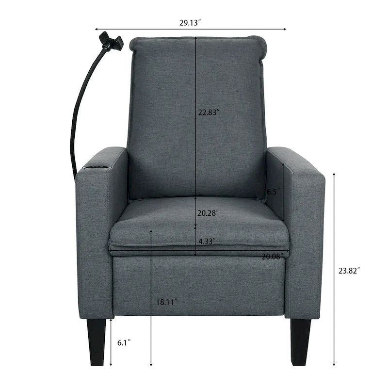 Modern Fabric Manual Recliner with Phone Holder, Cup Holder, Footrest