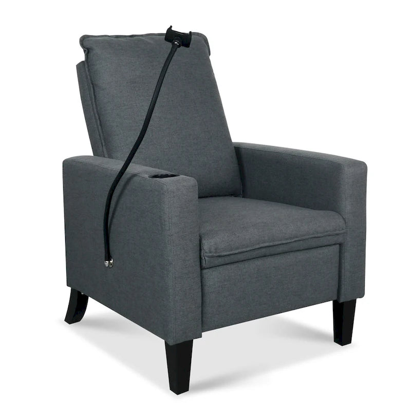 Modern Fabric Manual Recliner with Phone Holder, Cup Holder, Footrest