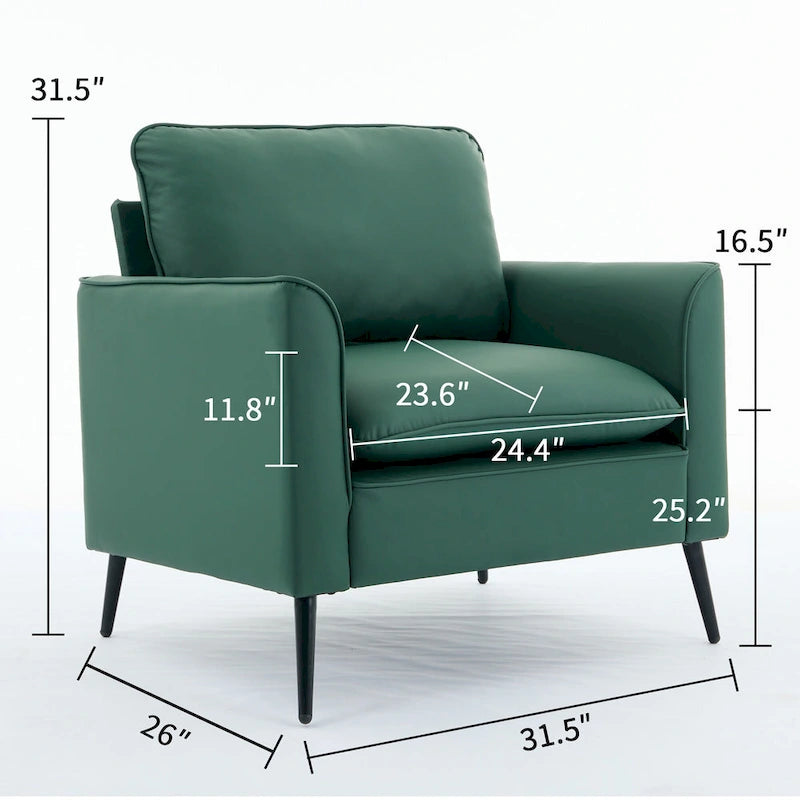 Fauteuil d'appoint moderne vert avec coussins lombaires