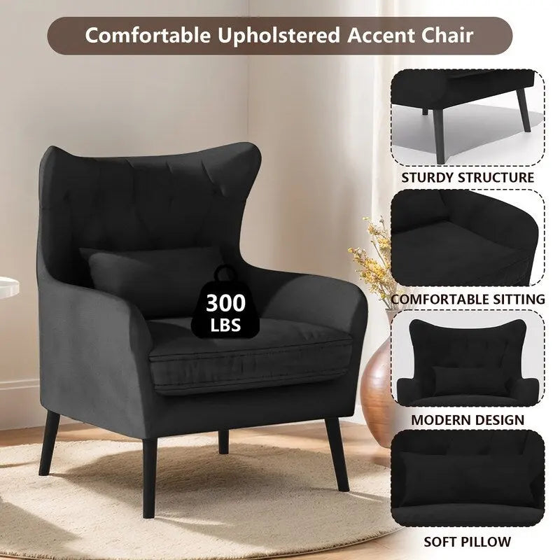 Fauteuil d'appoint en velours, rembourré, coussin épais et confortable pour le salon
