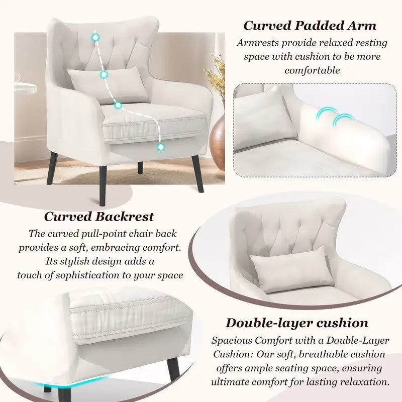 Fauteuil d'appoint en velours, rembourré, coussin épais et confortable pour le salon