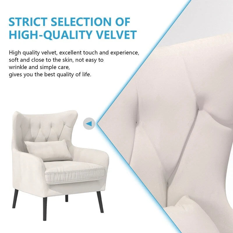 Fauteuil d'appoint en velours, rembourré, coussin épais et confortable pour le salon