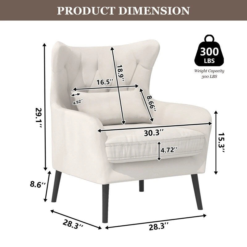 Fauteuil d'appoint en velours, rembourré, coussin épais et confortable pour le salon