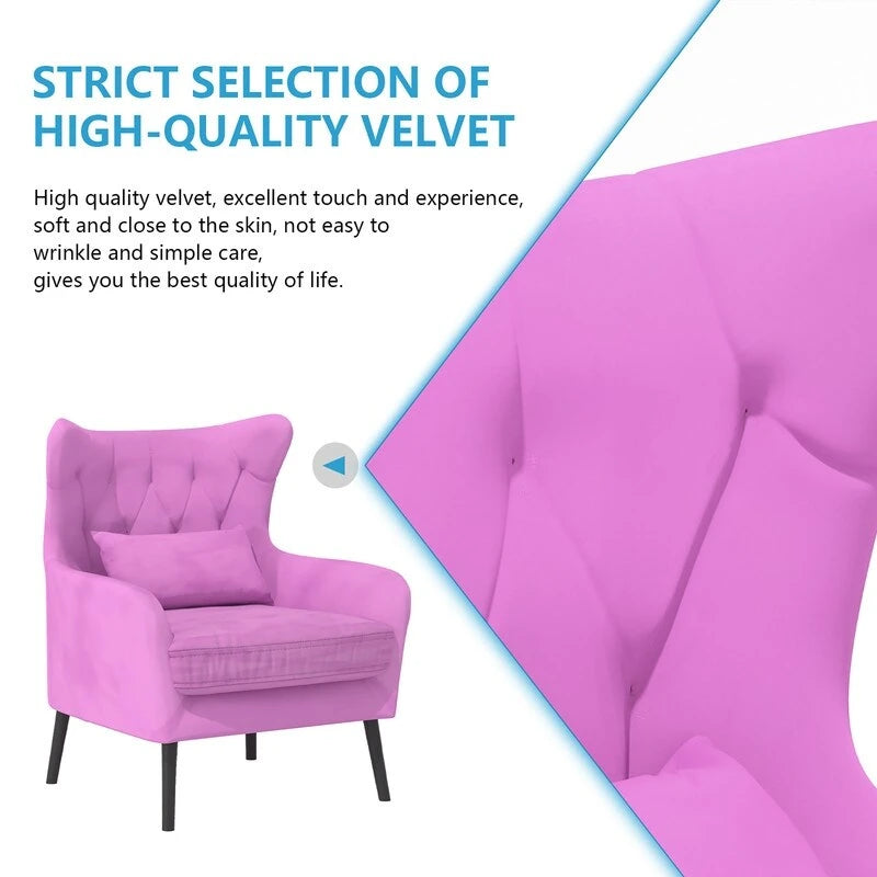 Fauteuil d'appoint en velours, rembourré, coussin épais et confortable pour le salon