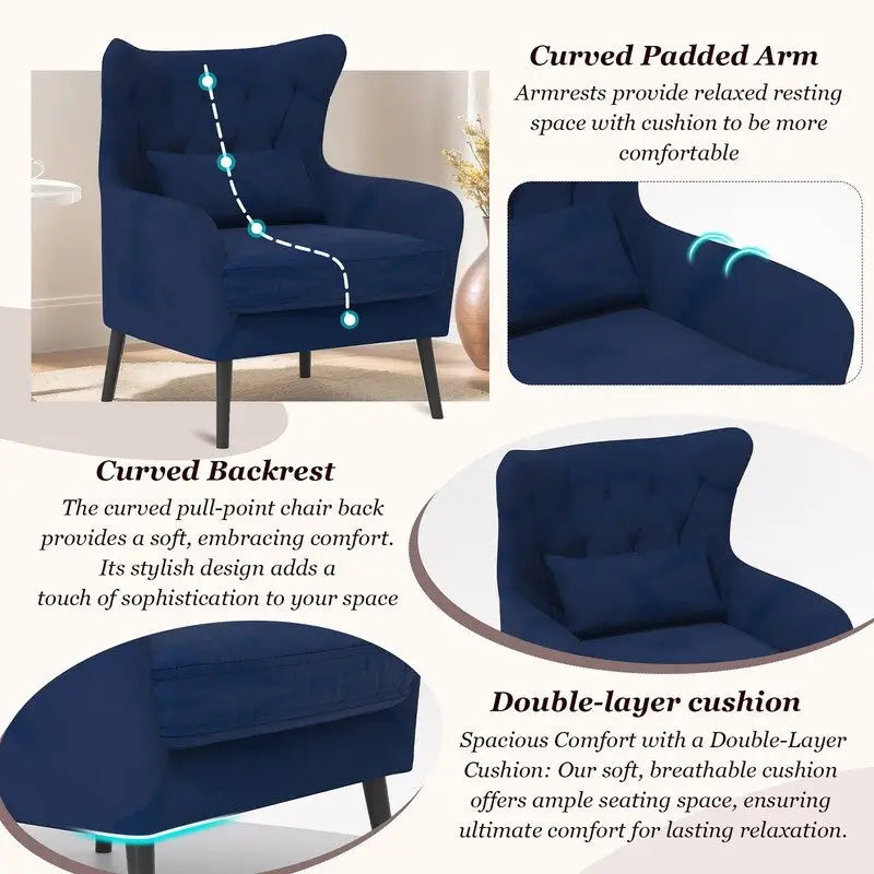 Fauteuil d'appoint en velours, rembourré, coussin épais et confortable pour le salon