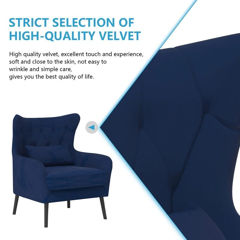 Fauteuil d'appoint en velours, rembourré, coussin épais et confortable pour le salon