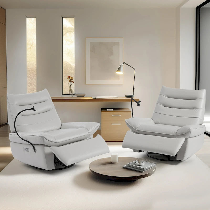 Upholstered Power Recliner Leather Lounge Chair for Living (Set of 2)