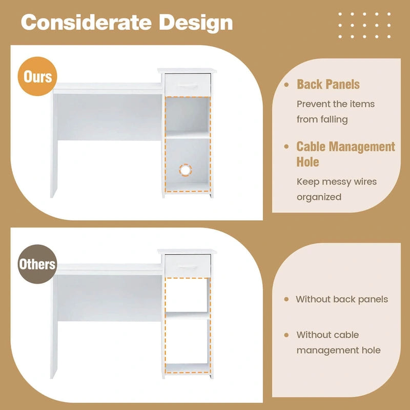 Bureau d'ordinateur avec tiroir, bureau moderne pour ordinateur portable avec