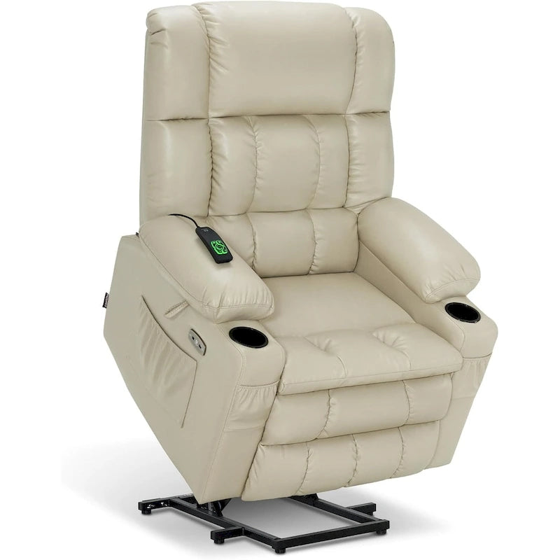 Large Dual Motor Power Lift Recliner Chair Sofa with Massage and Heat for Tall Elderly People, Faux Leather 7896
