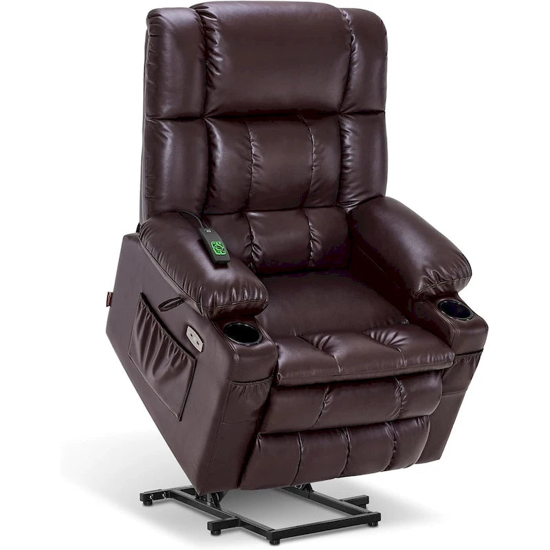 Large Dual Motor Power Lift Recliner Chair Sofa with Massage and Heat for Tall Elderly People, Faux Leather 7896