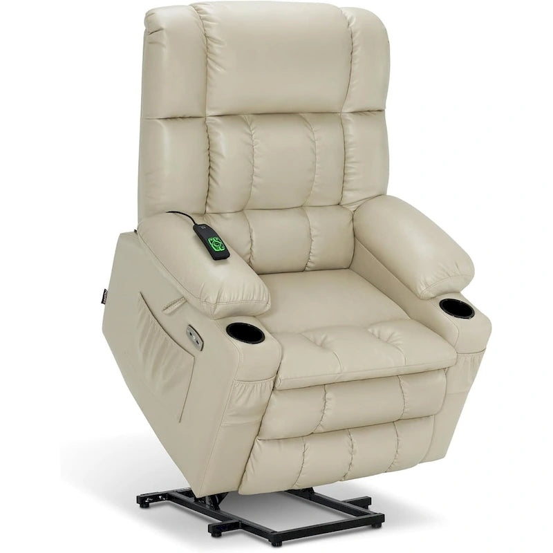 Large Dual Motor Power Lift Recliner Chair Sofa with Massage and Heat for Tall Elderly People, Faux Leather 7896
