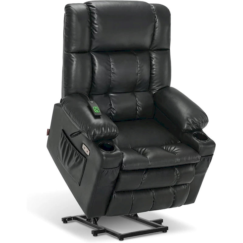 Large Dual Motor Power Lift Recliner Chair Sofa with Massage and Heat for Tall Elderly People, Faux Leather 7896