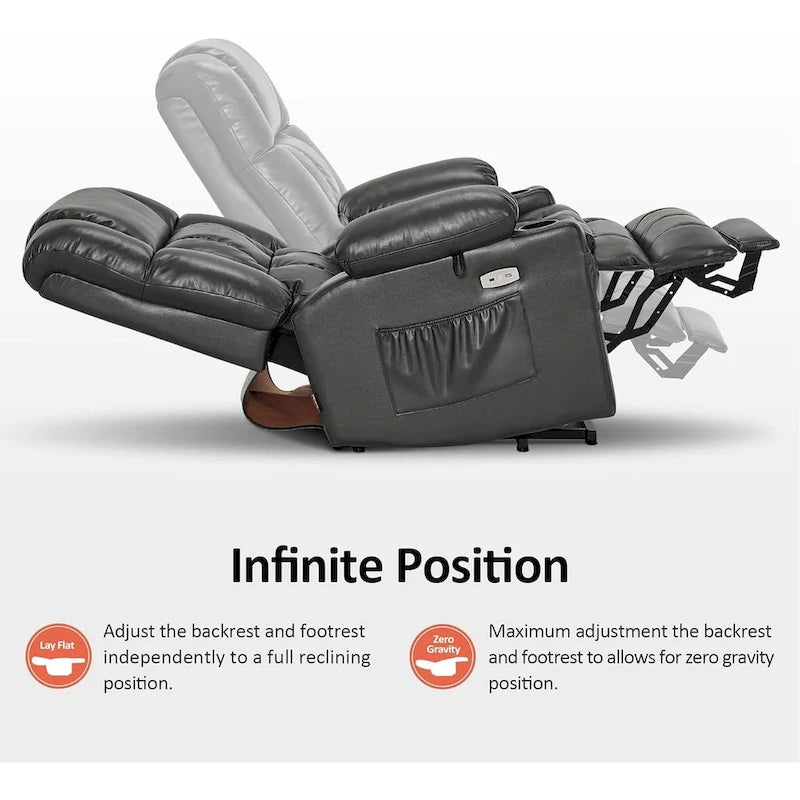 Large Dual Motor Power Lift Recliner Chair Sofa with Massage and Heat for Tall Elderly People, Faux Leather 7896