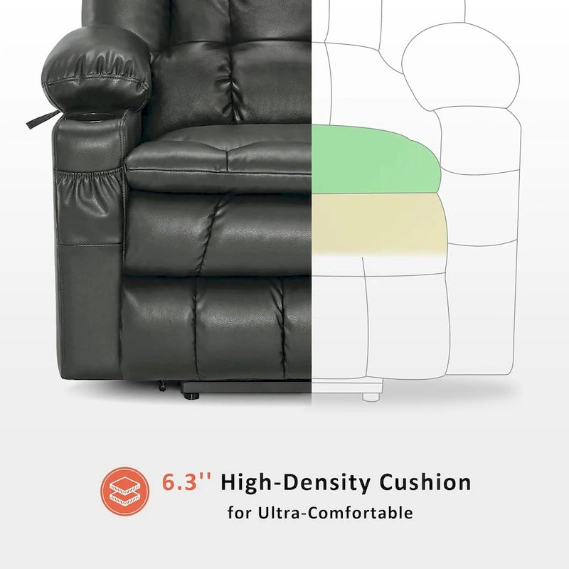 Large Dual Motor Power Lift Recliner Chair Sofa with Massage and Heat for Tall Elderly People, Faux Leather 7896