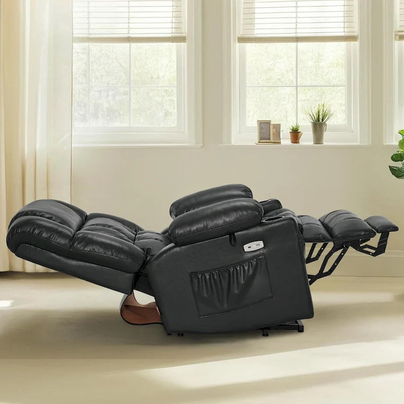 Large Dual Motor Power Lift Recliner Chair Sofa with Massage and Heat for Tall Elderly People, Faux Leather 7896