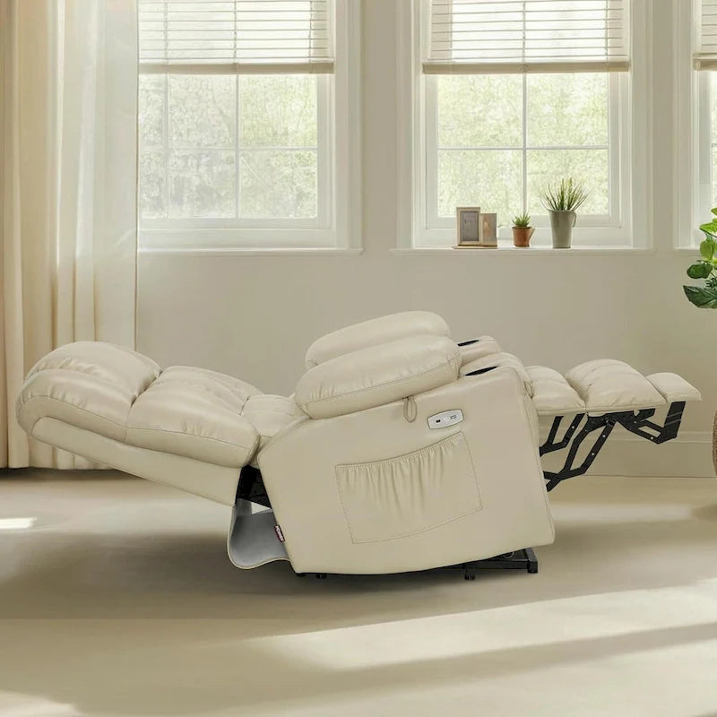 Large Dual Motor Power Lift Recliner Chair Sofa with Massage and Heat for Tall Elderly People, Faux Leather 7896