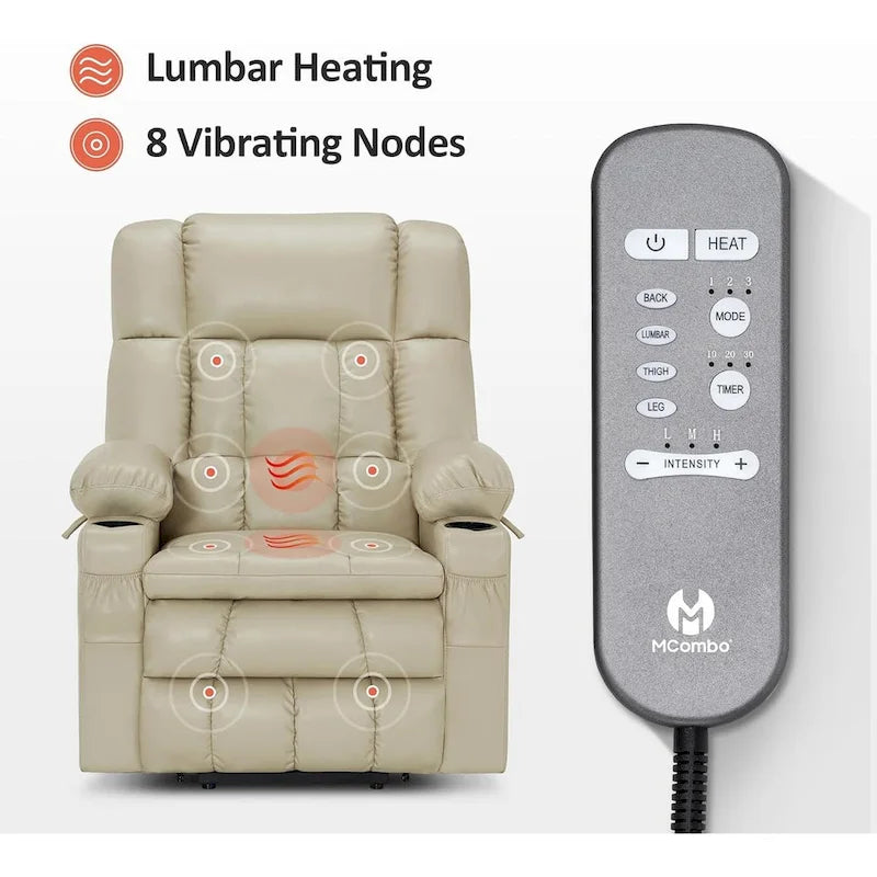 Large Dual Motor Power Lift Recliner Chair Sofa with Massage and Heat for Tall Elderly People, Faux Leather 7896