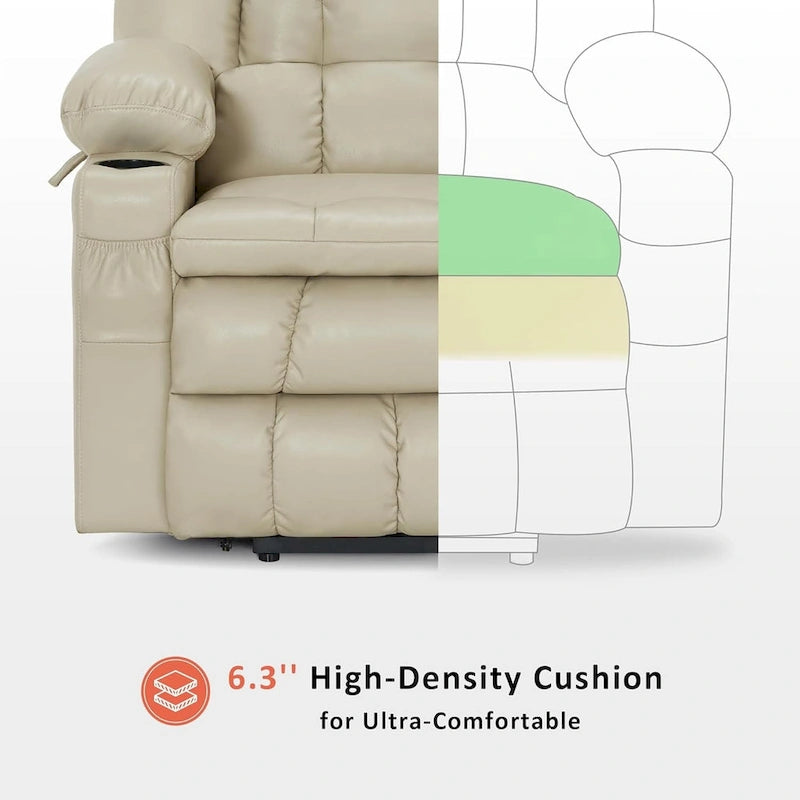 Large Dual Motor Power Lift Recliner Chair Sofa with Massage and Heat for Tall Elderly People, Faux Leather 7896
