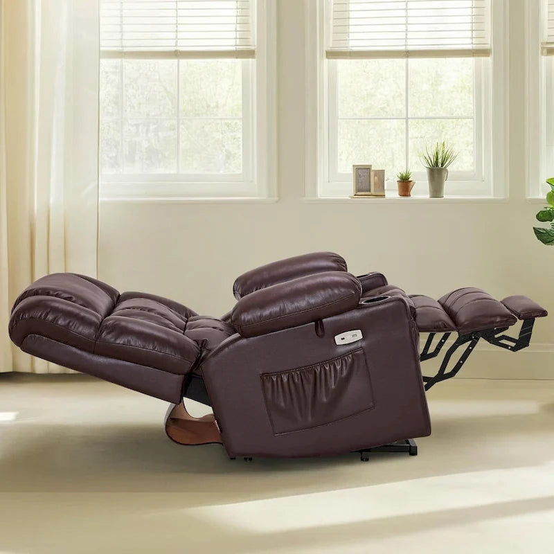 Large Dual Motor Power Lift Recliner Chair Sofa with Massage and Heat for Tall Elderly People, Faux Leather 7896