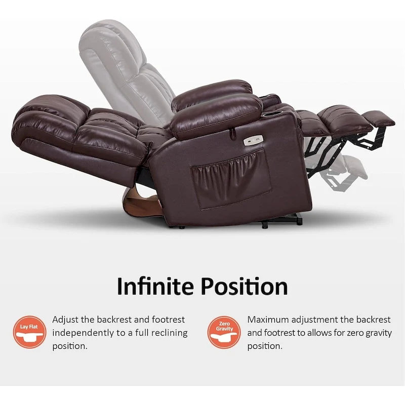 Large Dual Motor Power Lift Recliner Chair Sofa with Massage and Heat for Tall Elderly People, Faux Leather 7896