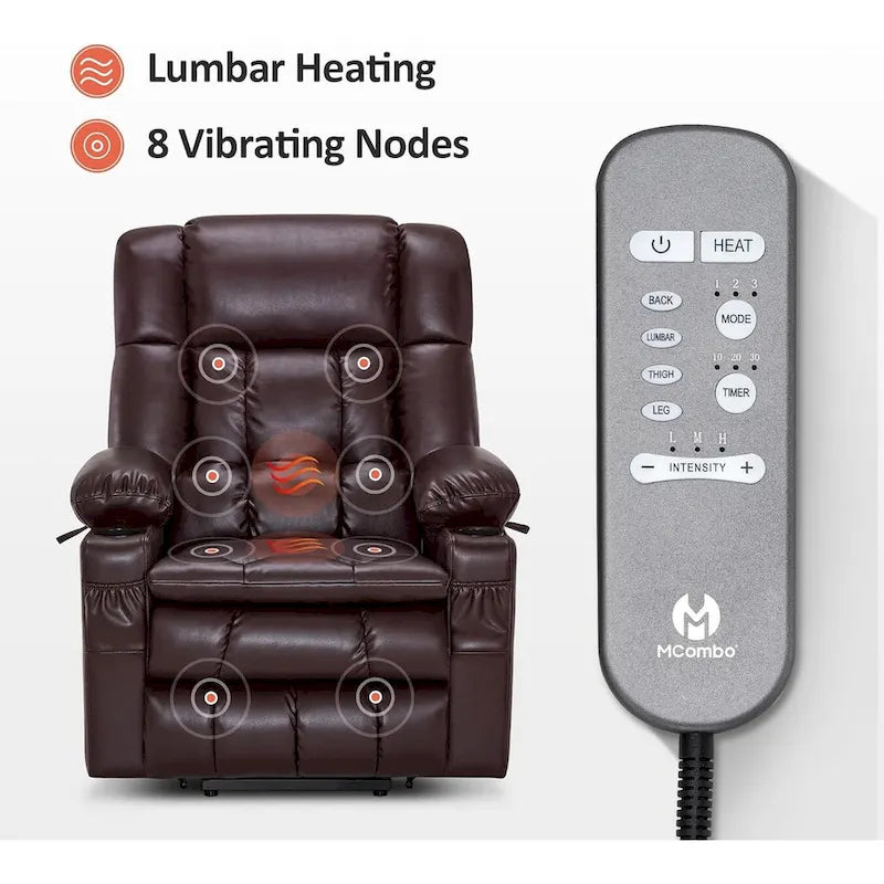 Large Dual Motor Power Lift Recliner Chair Sofa with Massage and Heat for Tall Elderly People, Faux Leather 7896