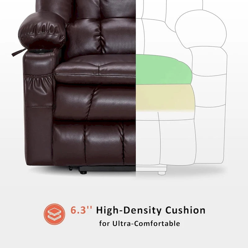 Large Dual Motor Power Lift Recliner Chair Sofa with Massage and Heat for Tall Elderly People, Faux Leather 7896