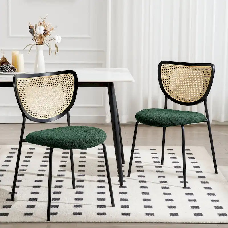 Lot de 2/4 chaises de salle à manger en rotin et tissu - 81 cm H x 47,5 cm L x 54,6 cm P