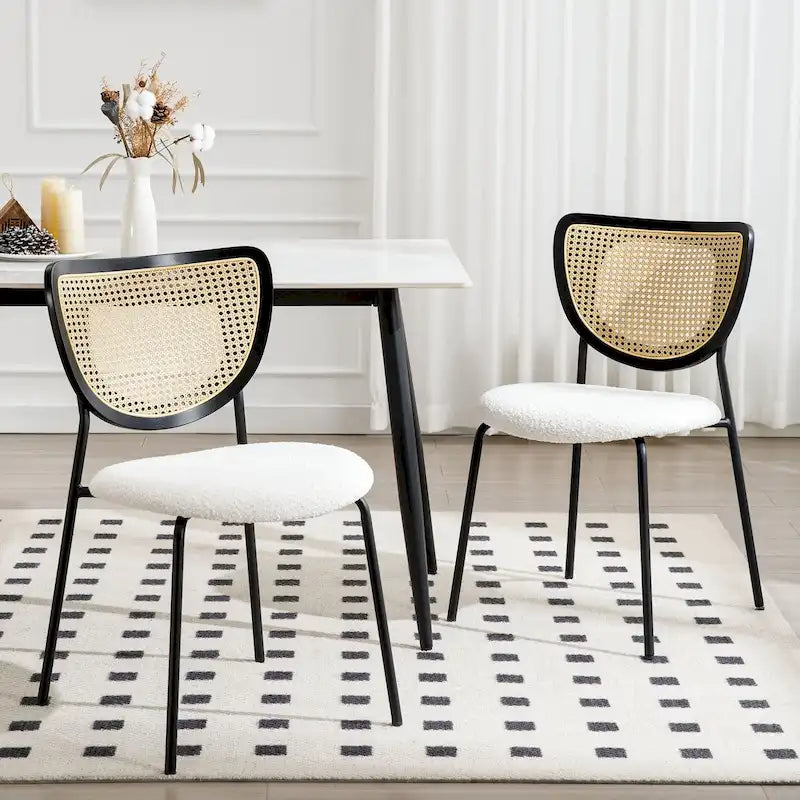 Lot de 2/4 chaises de salle à manger en rotin et tissu - 81 cm H x 47,5 cm L x 54,6 cm P