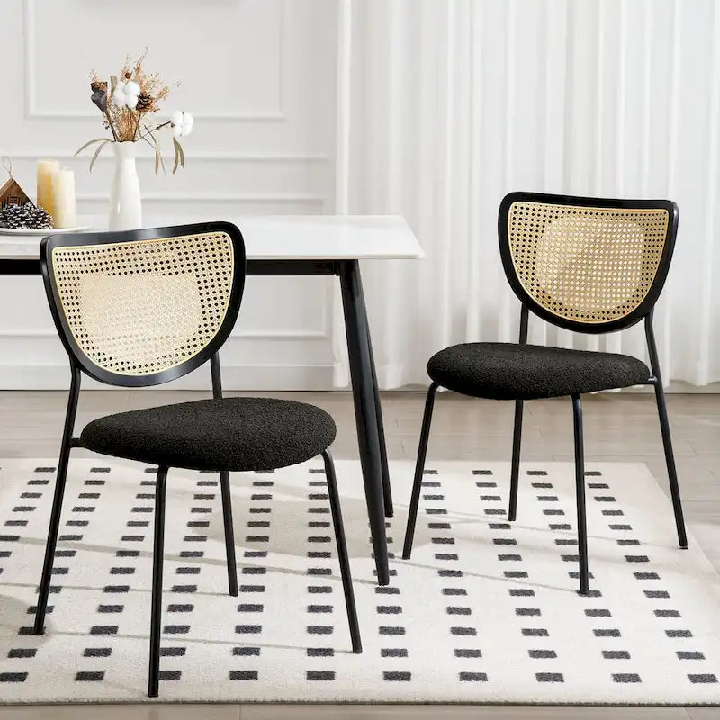 Lot de 2/4 chaises de salle à manger en rotin et tissu - 81 cm H x 47,5 cm L x 54,6 cm P