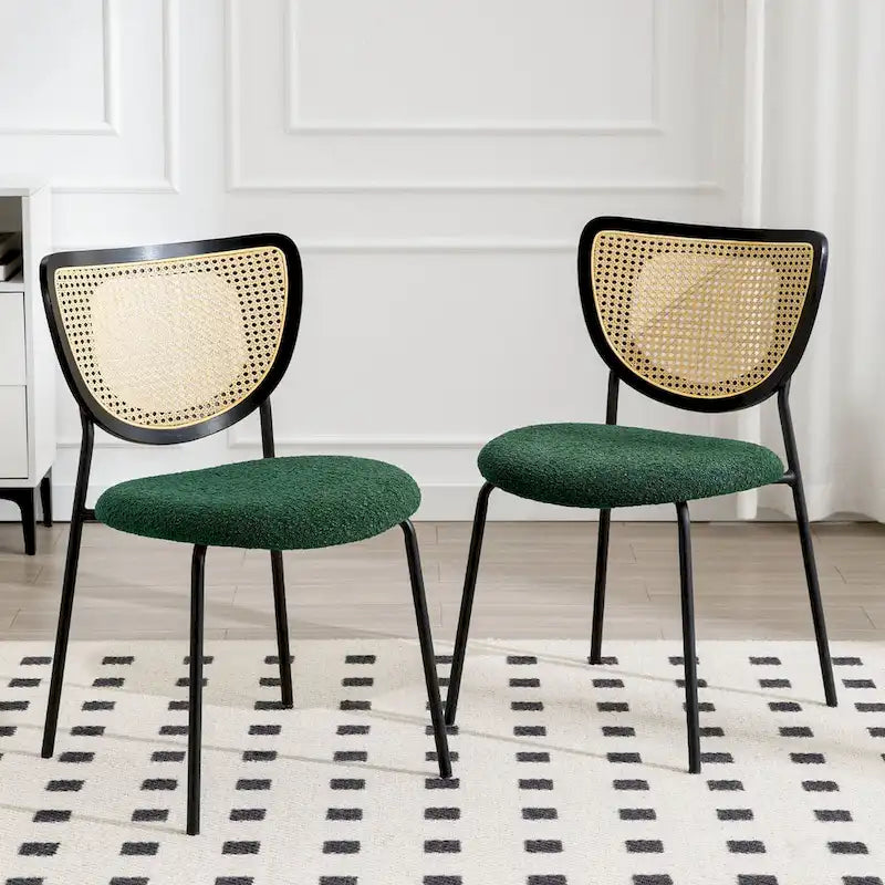 Lot de 2/4 chaises de salle à manger en rotin et tissu - 81 cm H x 47,5 cm L x 54,6 cm P