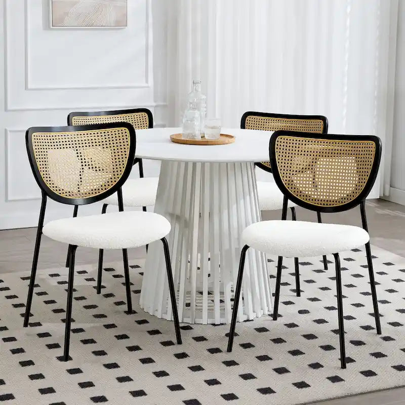 Lot de 2/4 chaises de salle à manger en rotin et tissu - 81 cm H x 47,5 cm L x 54,6 cm P