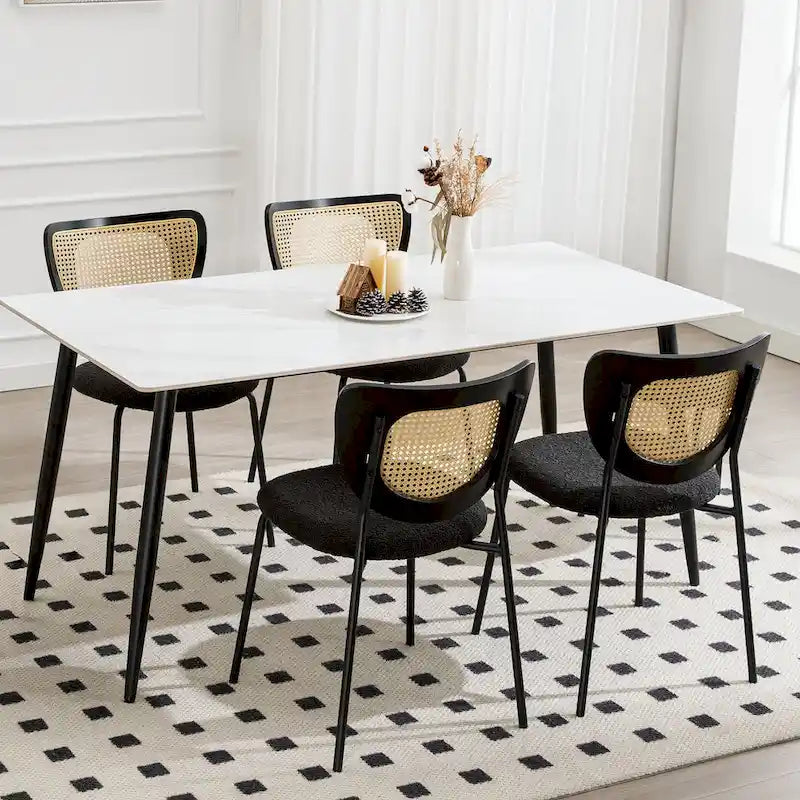 Lot de 2/4 chaises de salle à manger en rotin et tissu - 81 cm H x 47,5 cm L x 54,6 cm P