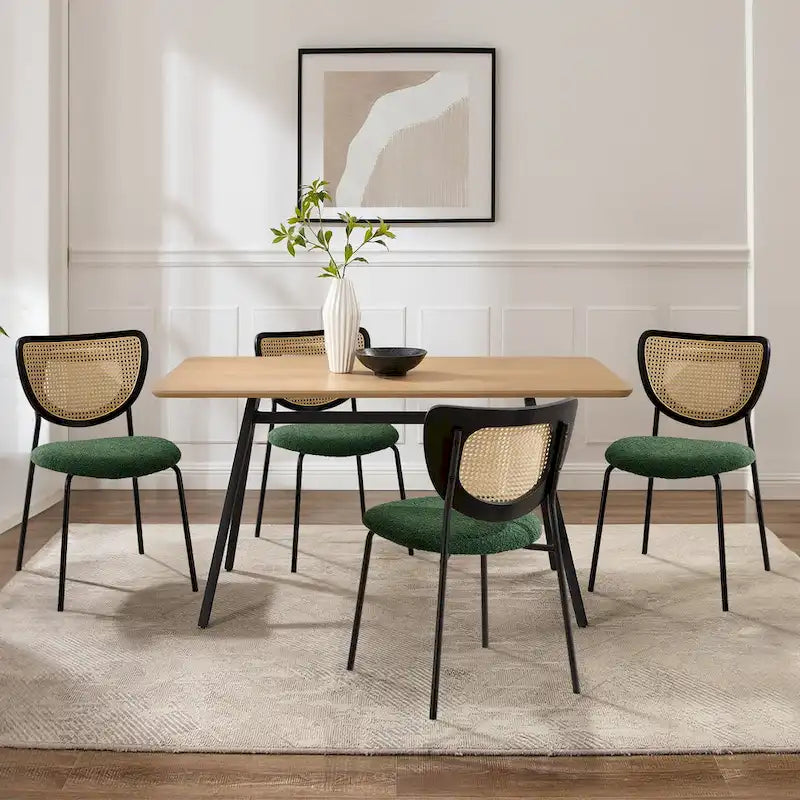 Lot de 2/4 chaises de salle à manger en rotin et tissu - 81 cm H x 47,5 cm L x 54,6 cm P