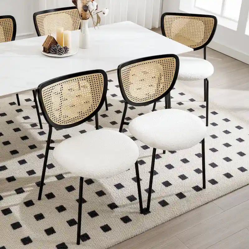 Lot de 2/4 chaises de salle à manger en rotin et tissu - 81 cm H x 47,5 cm L x 54,6 cm P