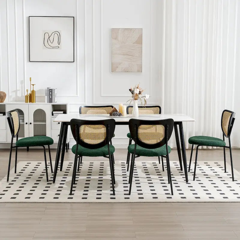 Lot de 2/4 chaises de salle à manger en rotin et tissu - 81 cm H x 47,5 cm L x 54,6 cm P