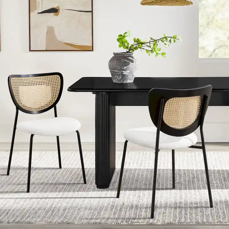Lot de 2/4 chaises de salle à manger en rotin et tissu - 81 cm H x 47,5 cm L x 54,6 cm P