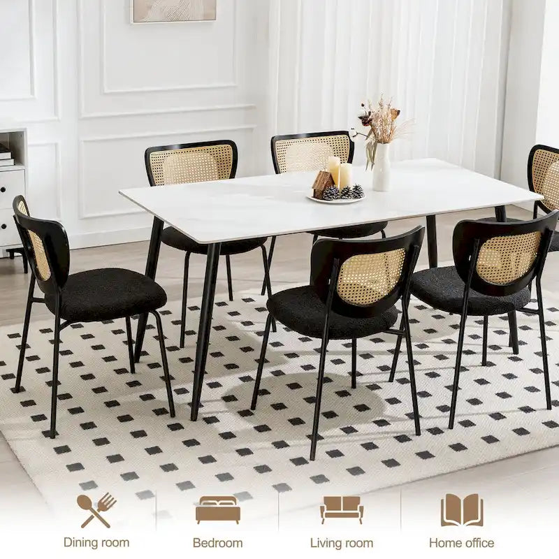 Lot de 2/4 chaises de salle à manger en rotin et tissu - 81 cm H x 47,5 cm L x 54,6 cm P