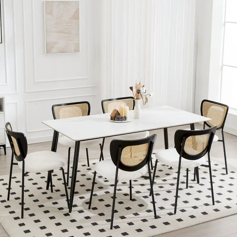 Lot de 2/4 chaises de salle à manger en rotin et tissu - 81 cm H x 47,5 cm L x 54,6 cm P