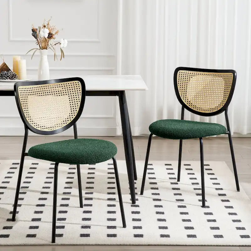 Lot de 2/4 chaises de salle à manger en rotin et tissu - 81 cm H x 47,5 cm L x 54,6 cm P