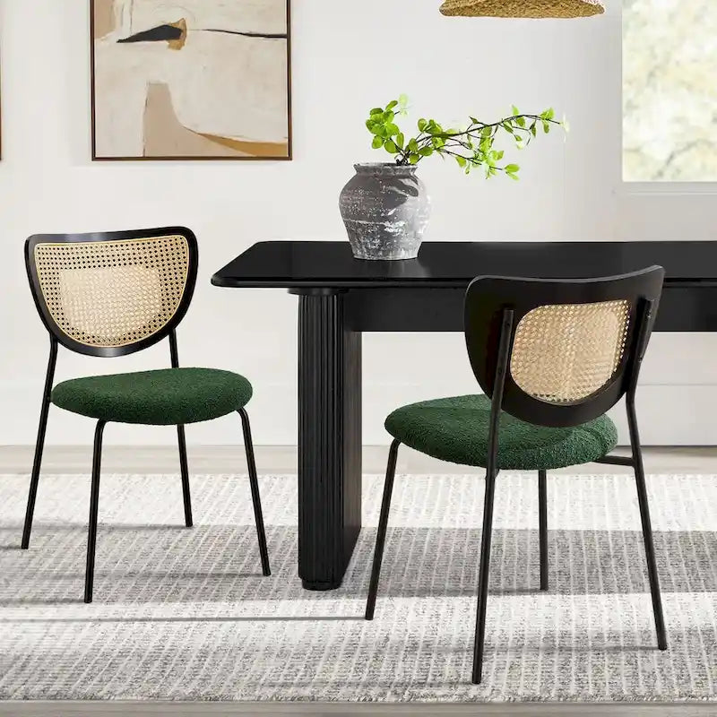 Lot de 2/4 chaises de salle à manger en rotin et tissu - 81 cm H x 47,5 cm L x 54,6 cm P
