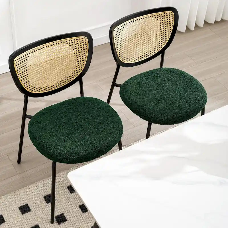 Lot de 2/4 chaises de salle à manger en rotin et tissu - 81 cm H x 47,5 cm L x 54,6 cm P